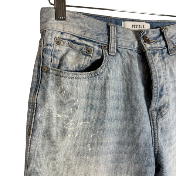 Pistola High Rise Straight Leg Distressed Astrology Sign Constellation Jeans 25 - Picture 4 of 10